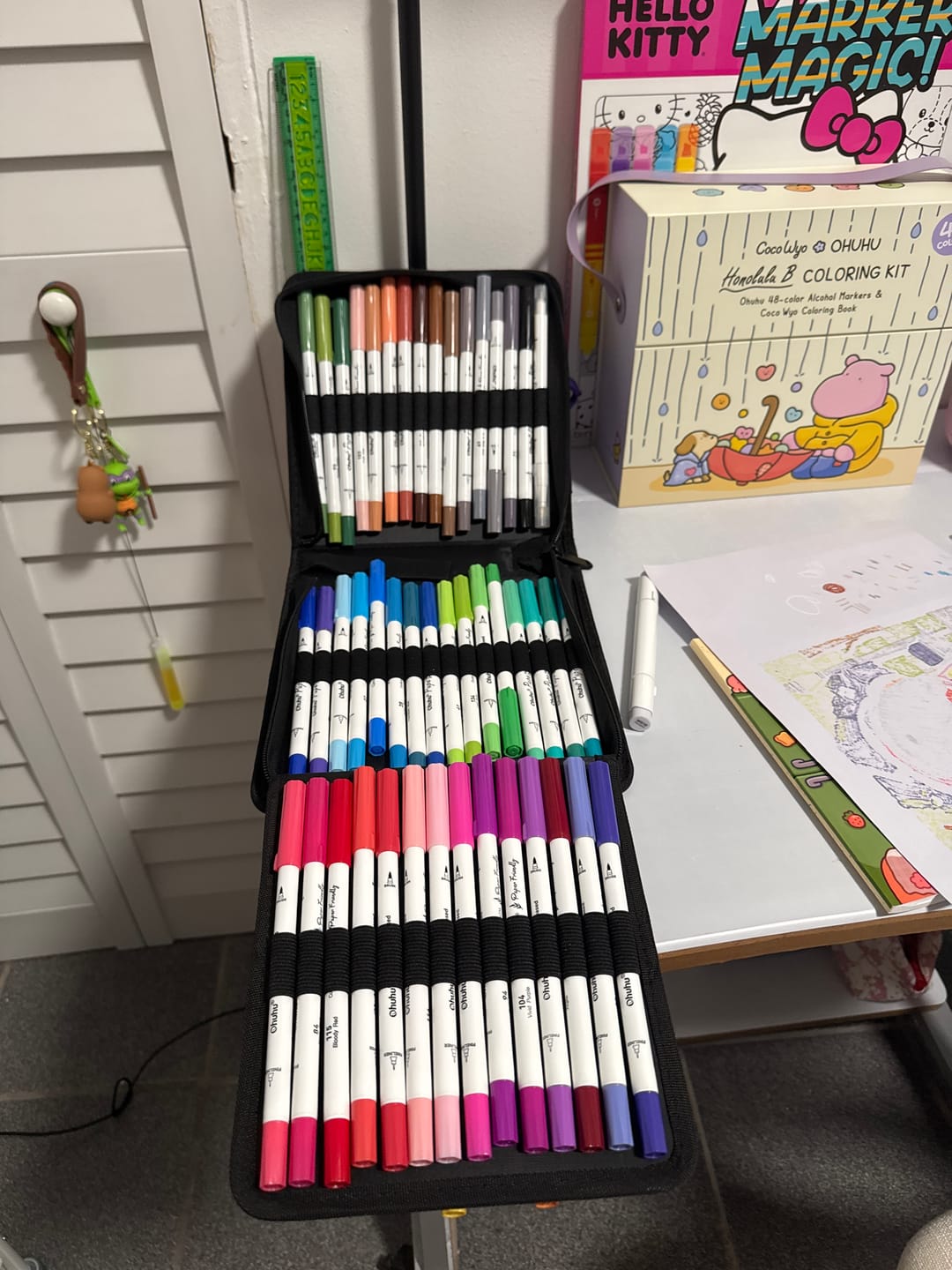 Customer photo review of Ohuhu Pupe Paper-friendly (No Peeling) Brush and Fineliner Dual Tips 60 Colors Water-based Coloring Markers