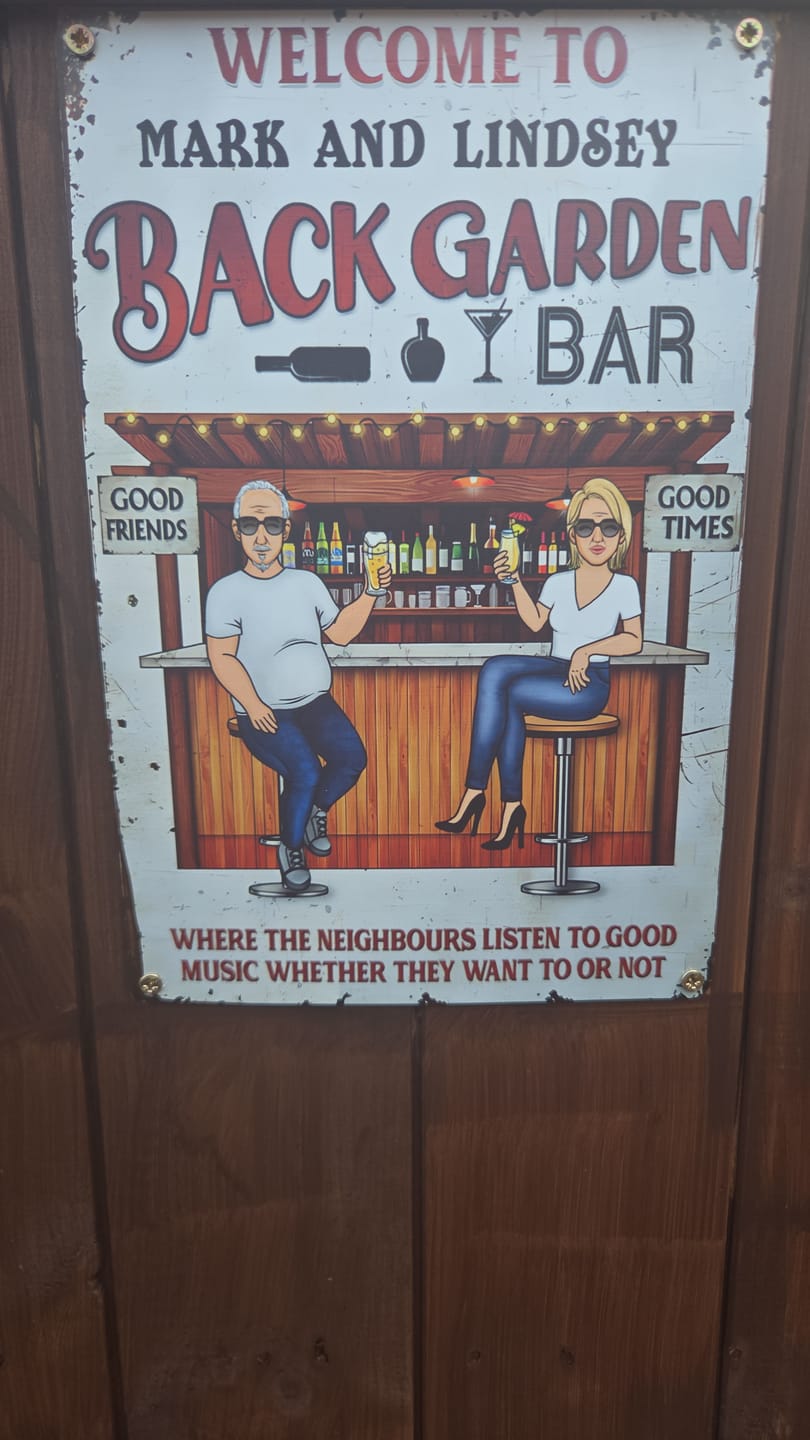 Customer photo review of Patio Where Memories Are Made And Often Forgotten In The Morning - Personalized Vertical Metal Sign