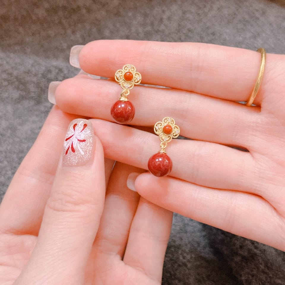 Customer photo review of Rosalind Cinnabar Clover Stud Earrings