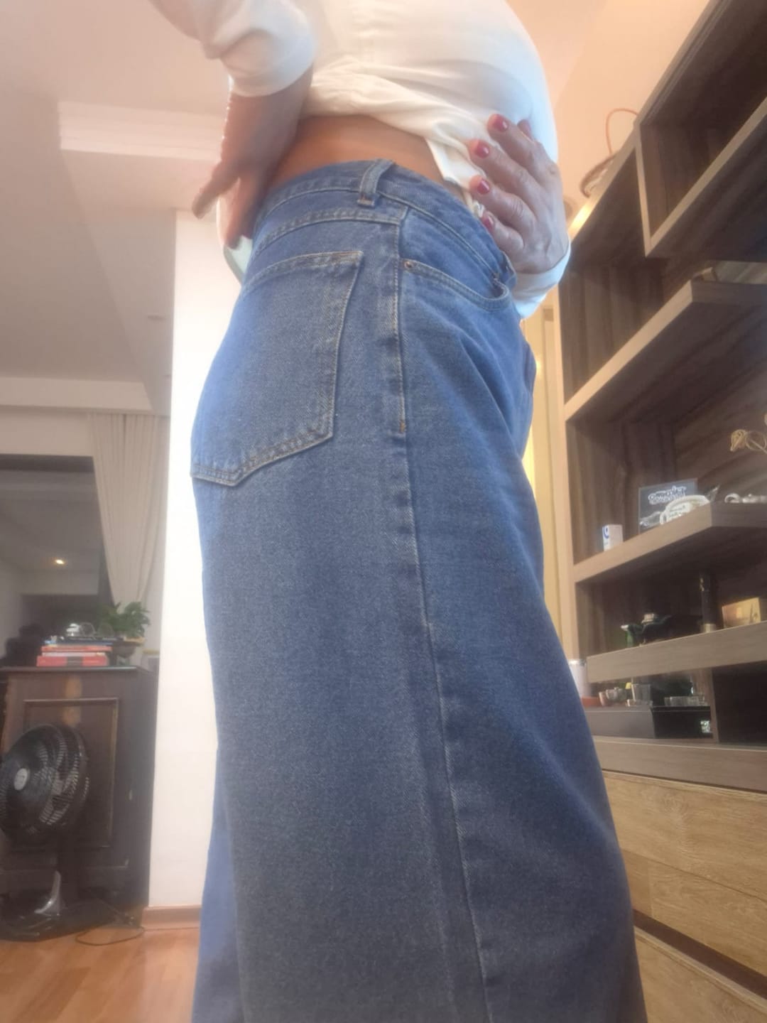 Customer photo review of Calça Jeans Balloon Baobá Azul Médio