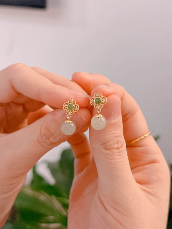 Customer photo review of Verna White Jade Clover Drop Earrings