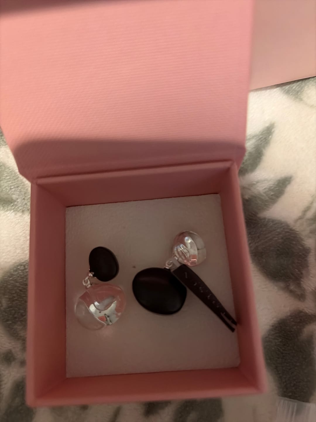 Customer photo review of Oval Wood & Glass Earrings | Asymmetrical Statement Earrings