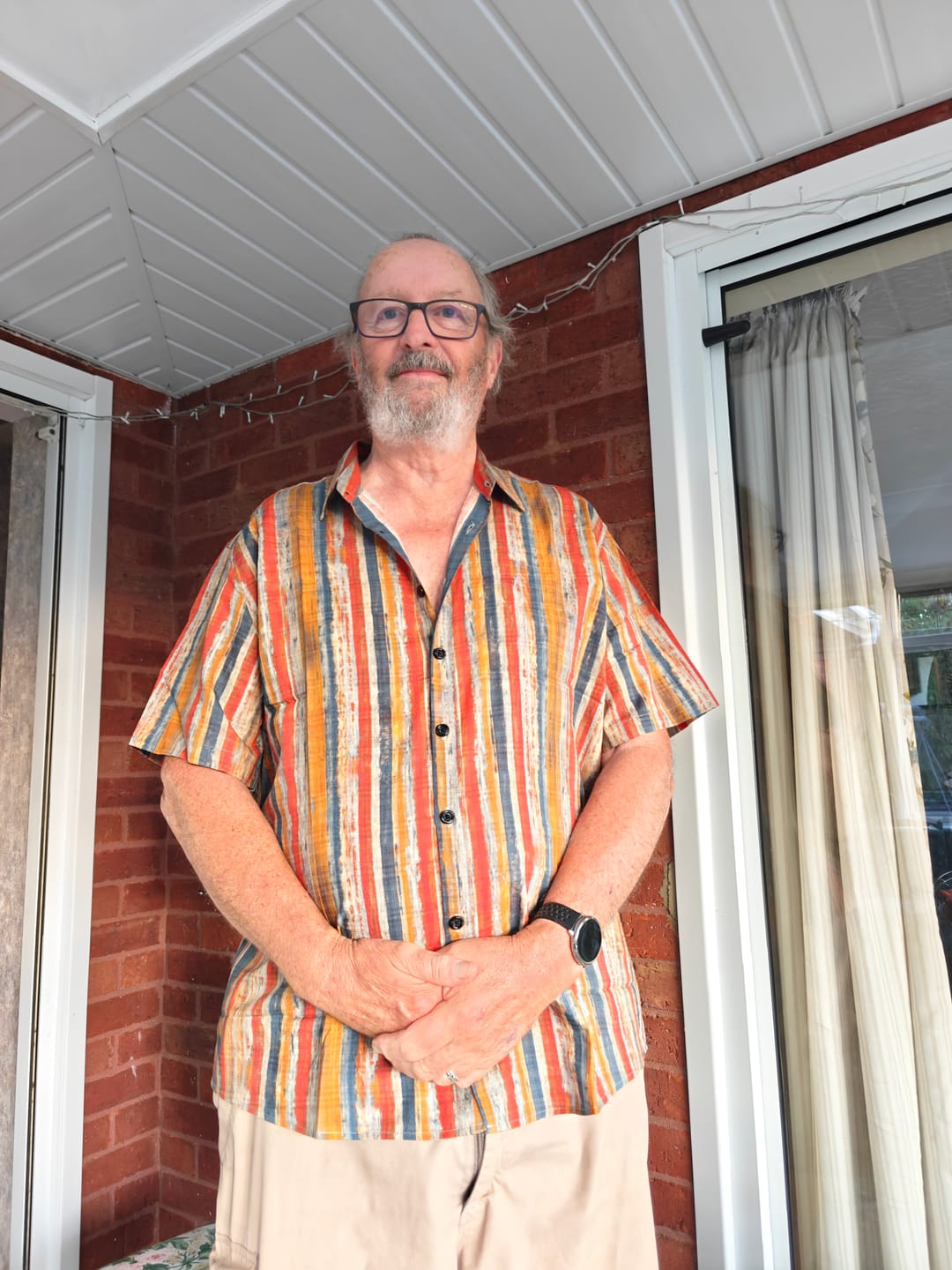 Customer photo review of Men's Casual Retro Multicolor Striped Holiday Button Up Short Sleeve Shirt