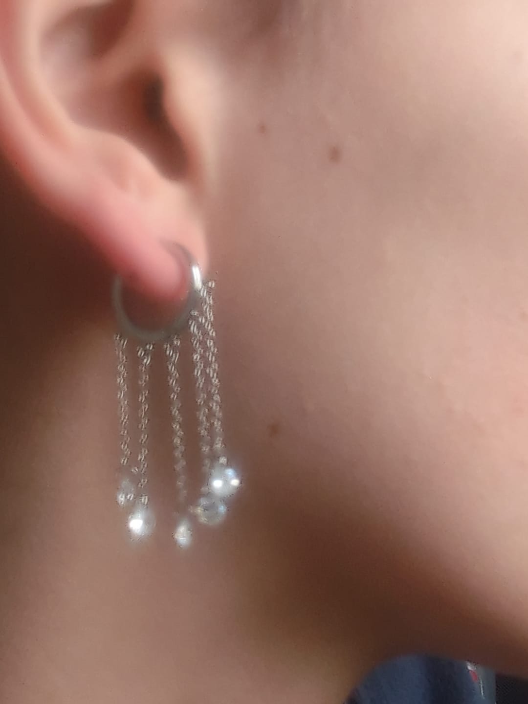 Customer photo review of Alisa Silver Crystal Huggie Earrings