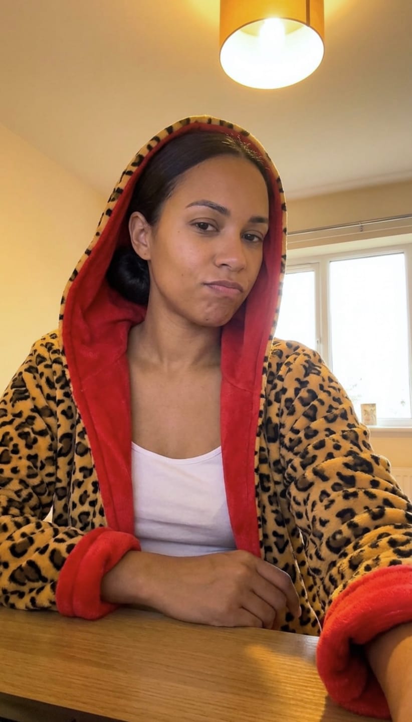 Customer photo review of Limited Edition Hooded Leopard Robe with Red Interior