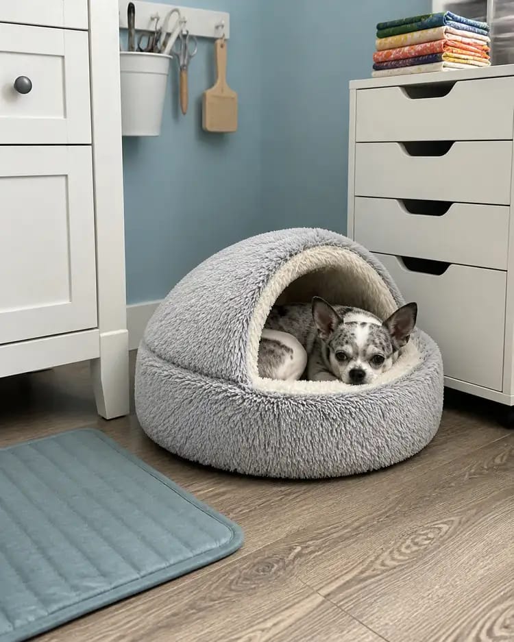 Customer photo review of Snuggle Haven Cozy Cave Pet Bed