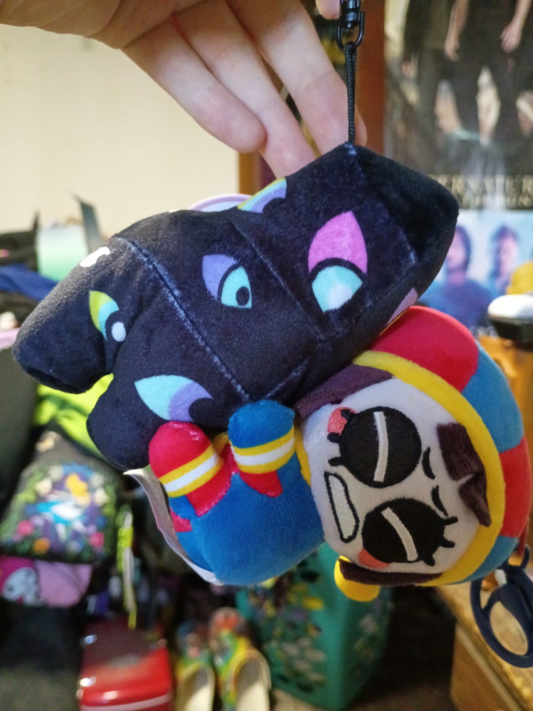 Customer photo review of Pomni & Abstraction Magnetic Plush Keychains