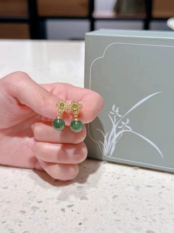 Customer photo review of Verna Jade Clover Drop Earrings
