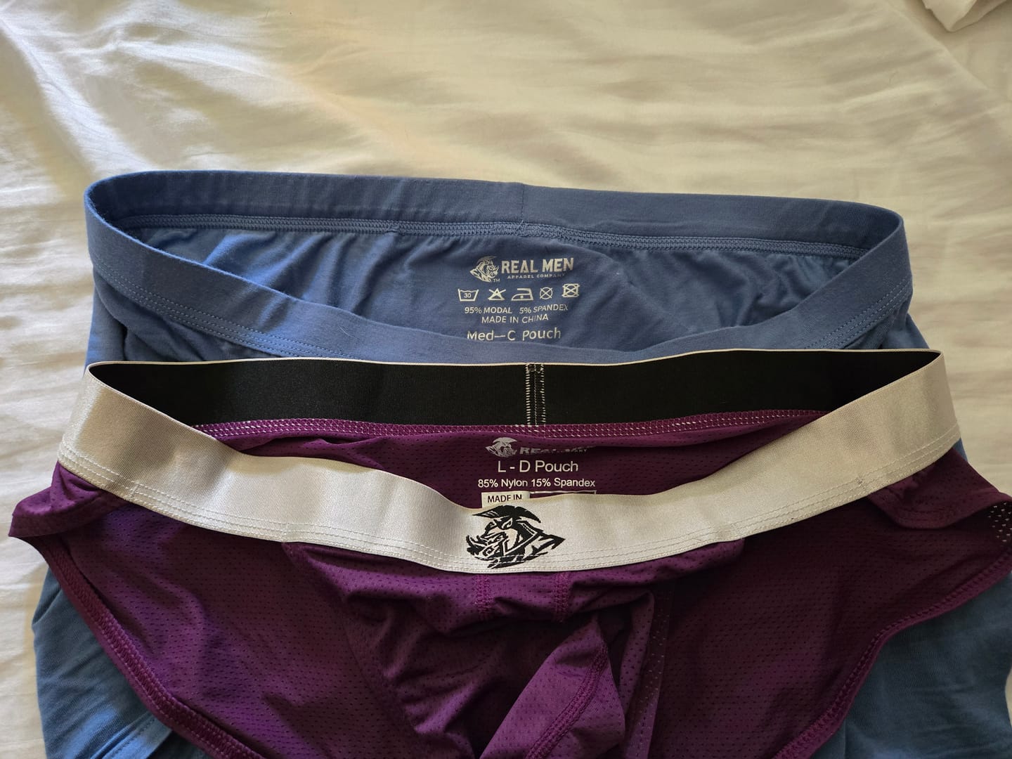 Customer photo review of Nylon 0in Mesh Bikini Briefs No Fly 4pk Black/Blue/Gray/Wineberry