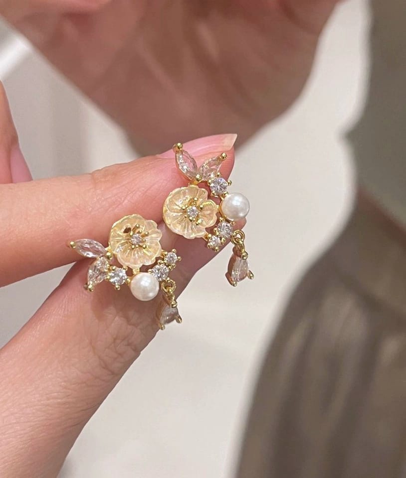 Customer photo review of Colette Pearl Camellia Stud Earrings