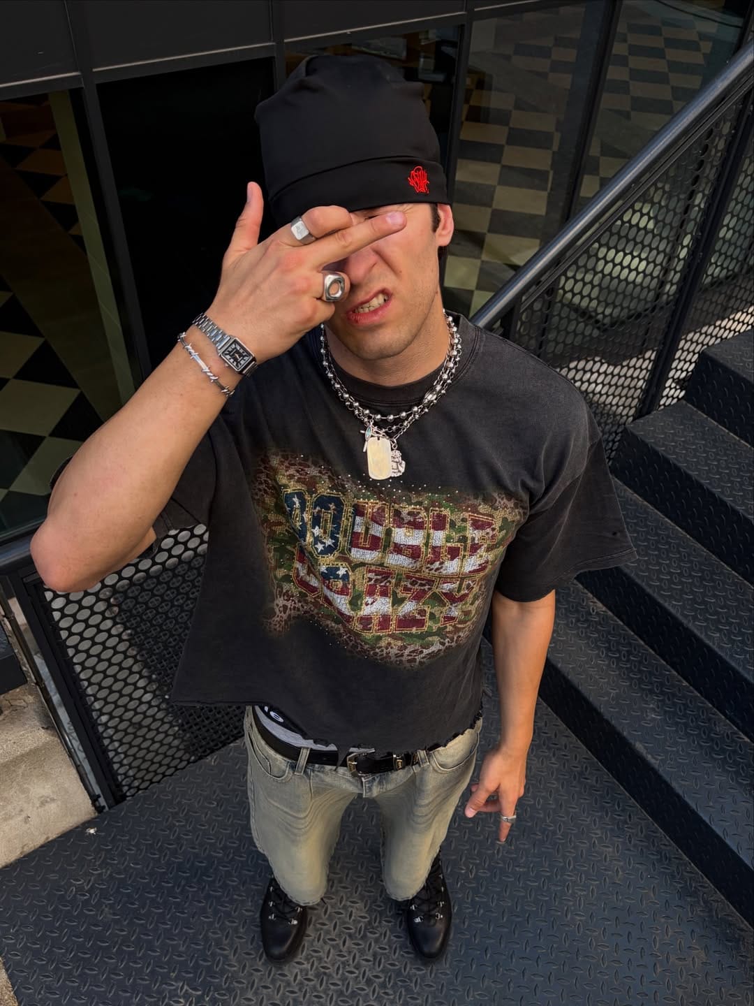 Customer photo review of Distressed Boxy USA Flag Tee-432