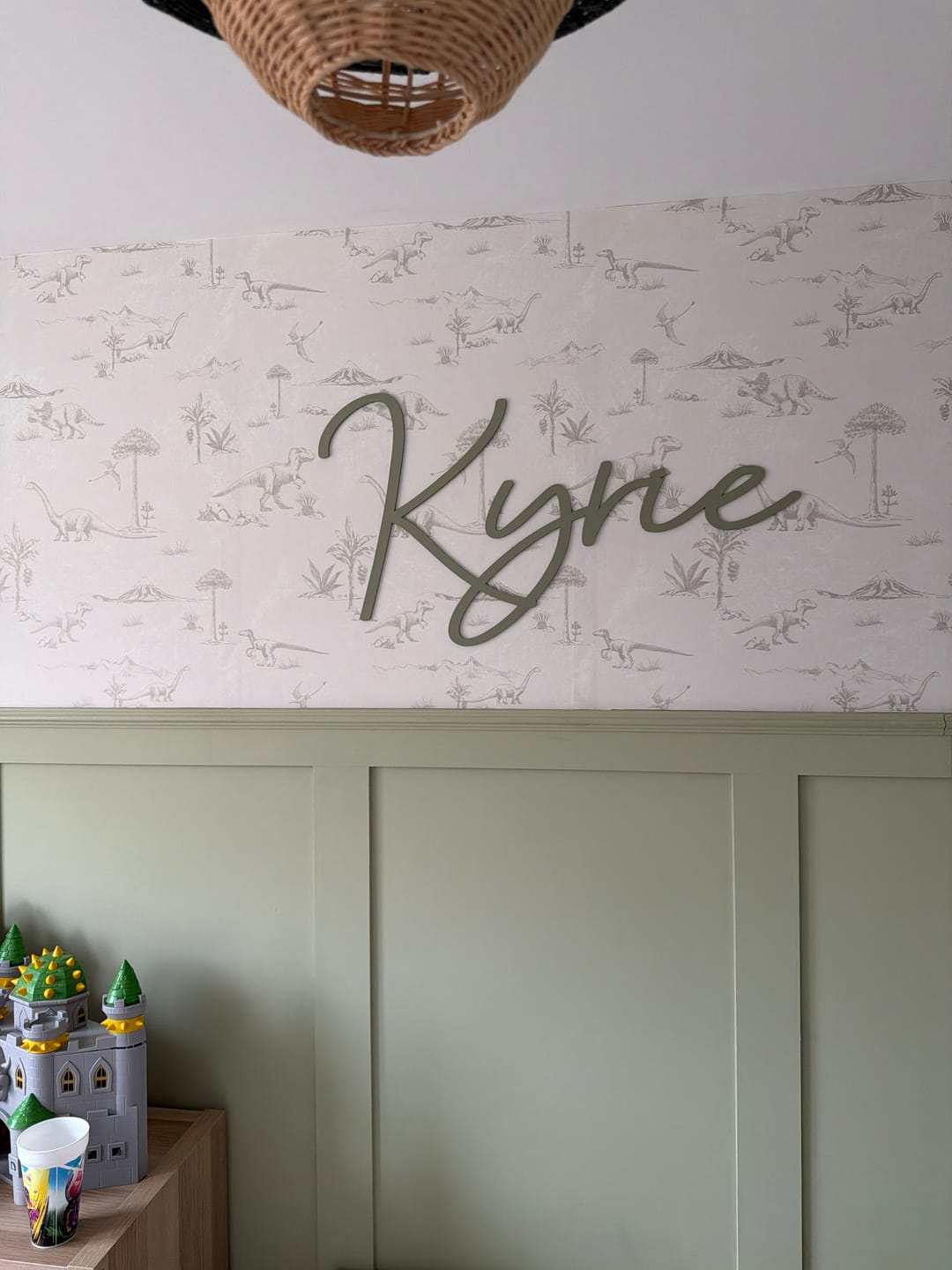 Customer photo review of Neutral Dinosaur Toile Wallpaper
