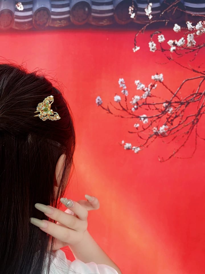 Customer photo review of Cloud Sleeves Green Jade Butterfly Hairpin