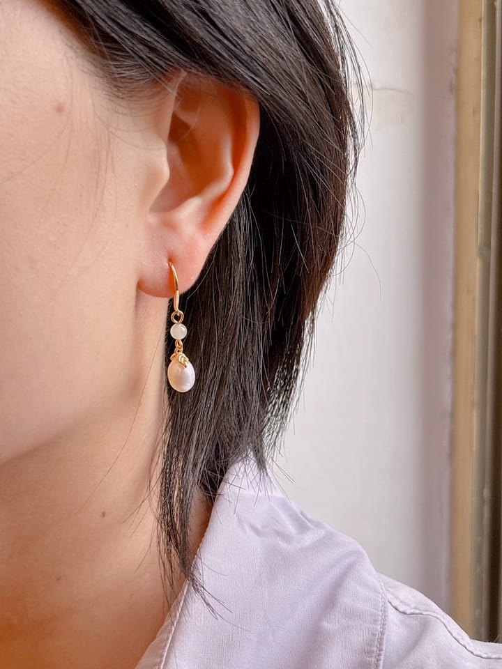 Customer photo review of Amara Freshwater Pearl Drop Earrings