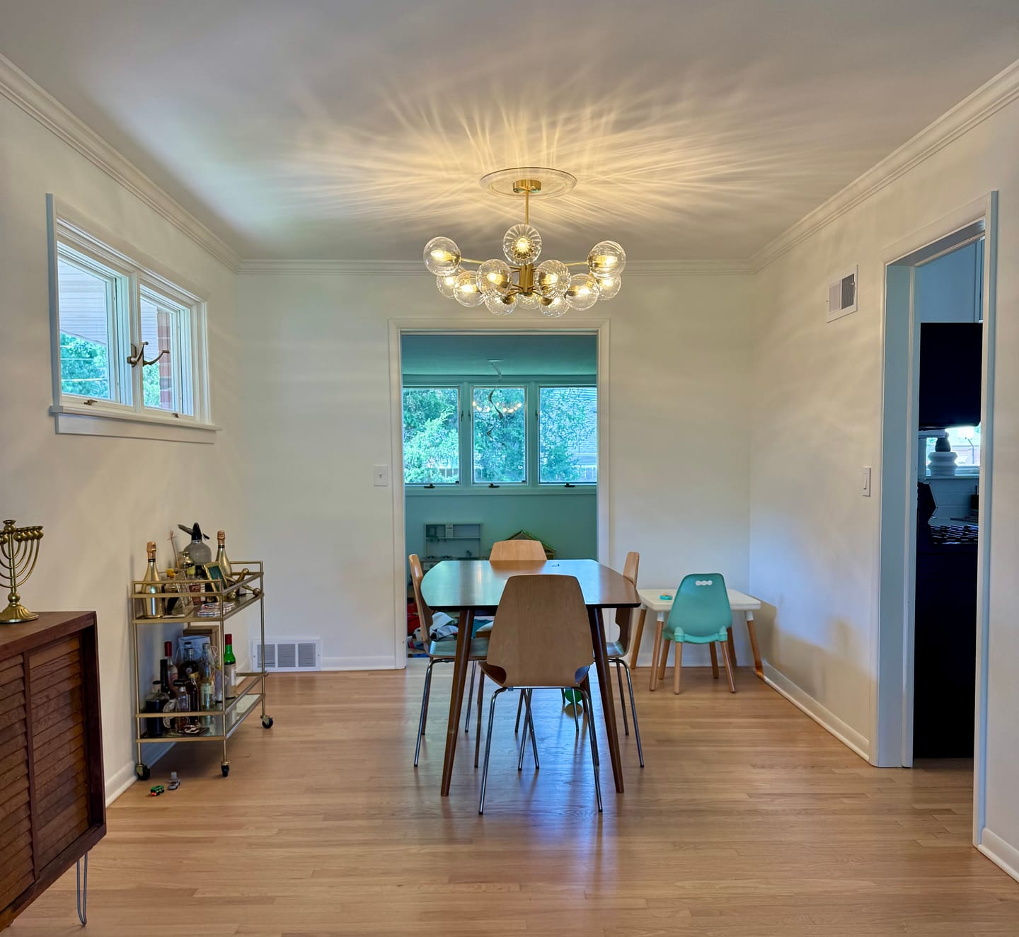 Customer photo review of Midcentury Ornate 12-Light Striped Glass Bubble Tiered Spuntnik Chandelier