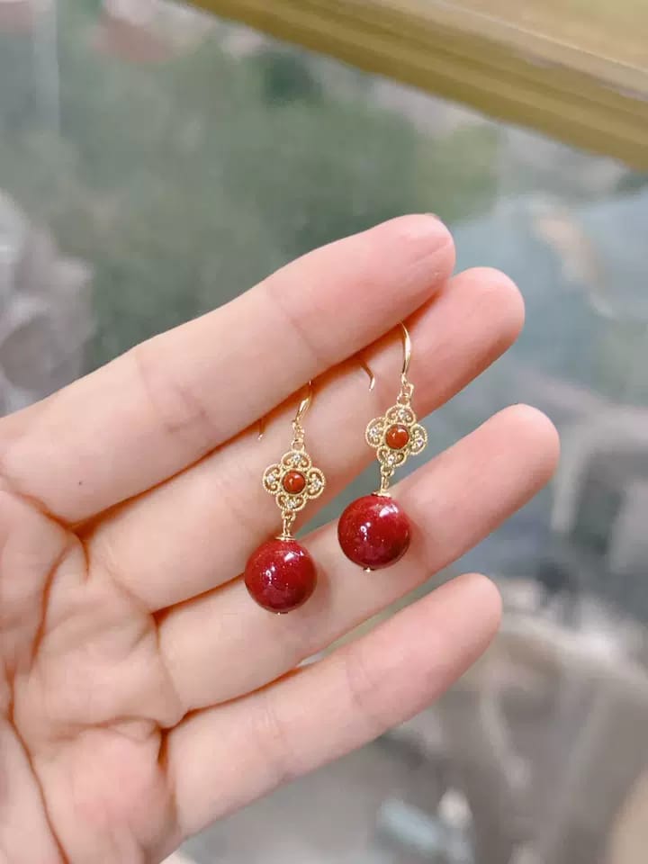Customer photo review of Rosalind Cinnabar Clover Drop Earrings