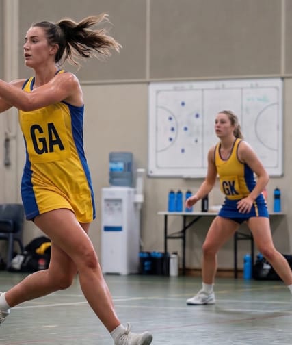 Customer photo review of Custom Gold Royal Blue Color Block Two Tone Netball Dresses