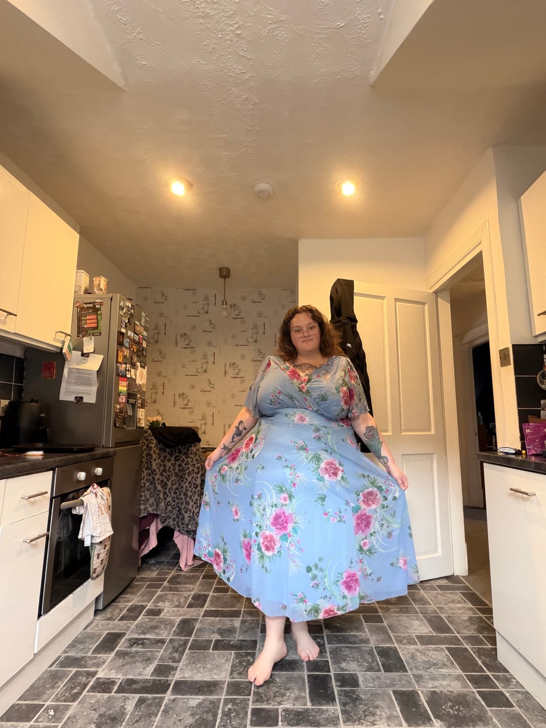 Customer photo review of Victoria Blue Pink Angel Sleeve Mesh Long Midi Dress