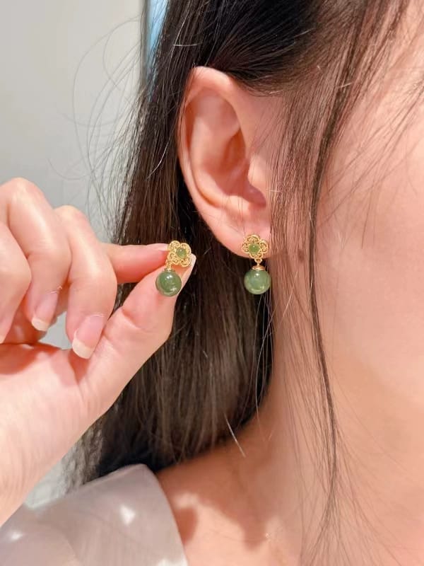 Customer photo review of Verna Jade Clover Drop Earrings