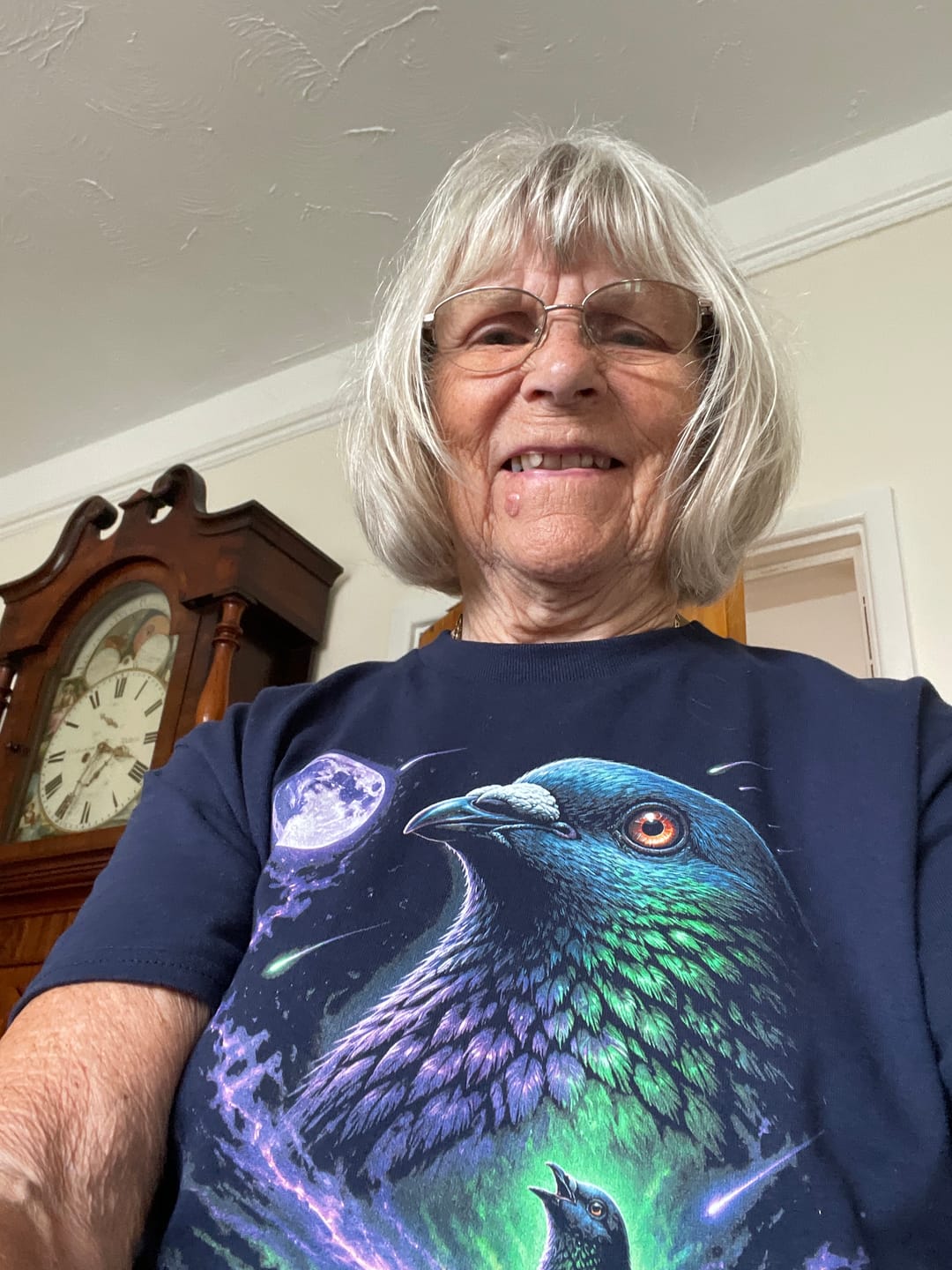 Customer photo review of Pigeon Fantasy Art - Cooing at Moon T-Shirt