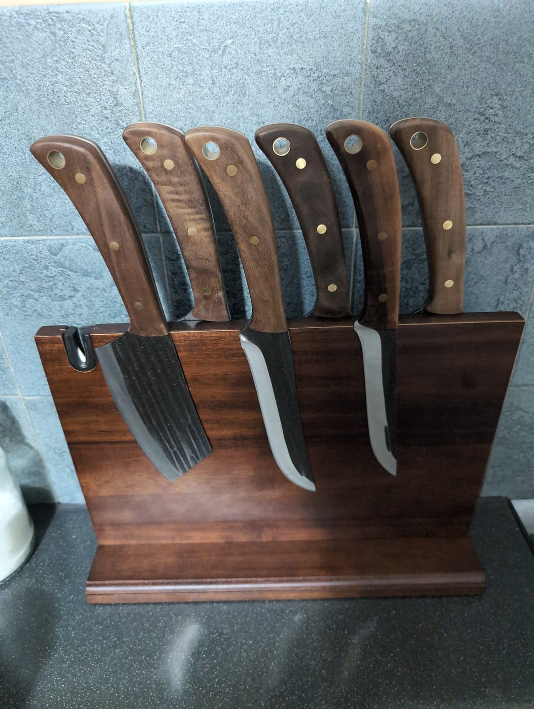 Customer photo review of 9-Piece Hand Forged Butcher Knife Set with Magnetic Block