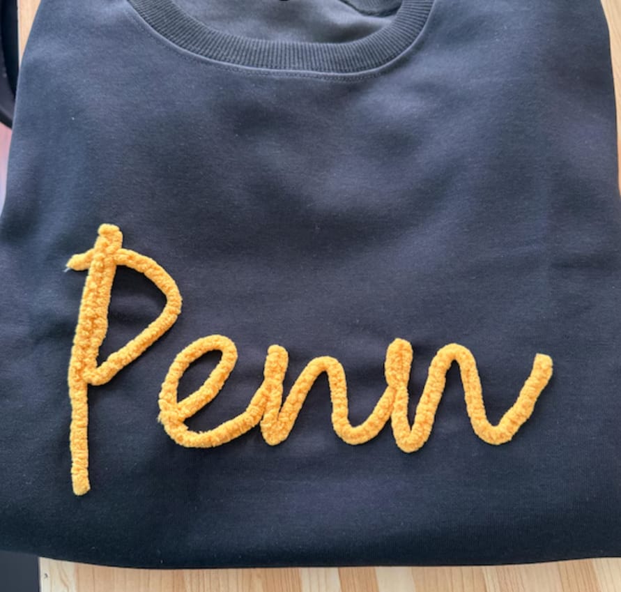 Customer photo review of Custom College Chenille Team Name Embroidered Sweatshirt | Gifts for Sports Mom
