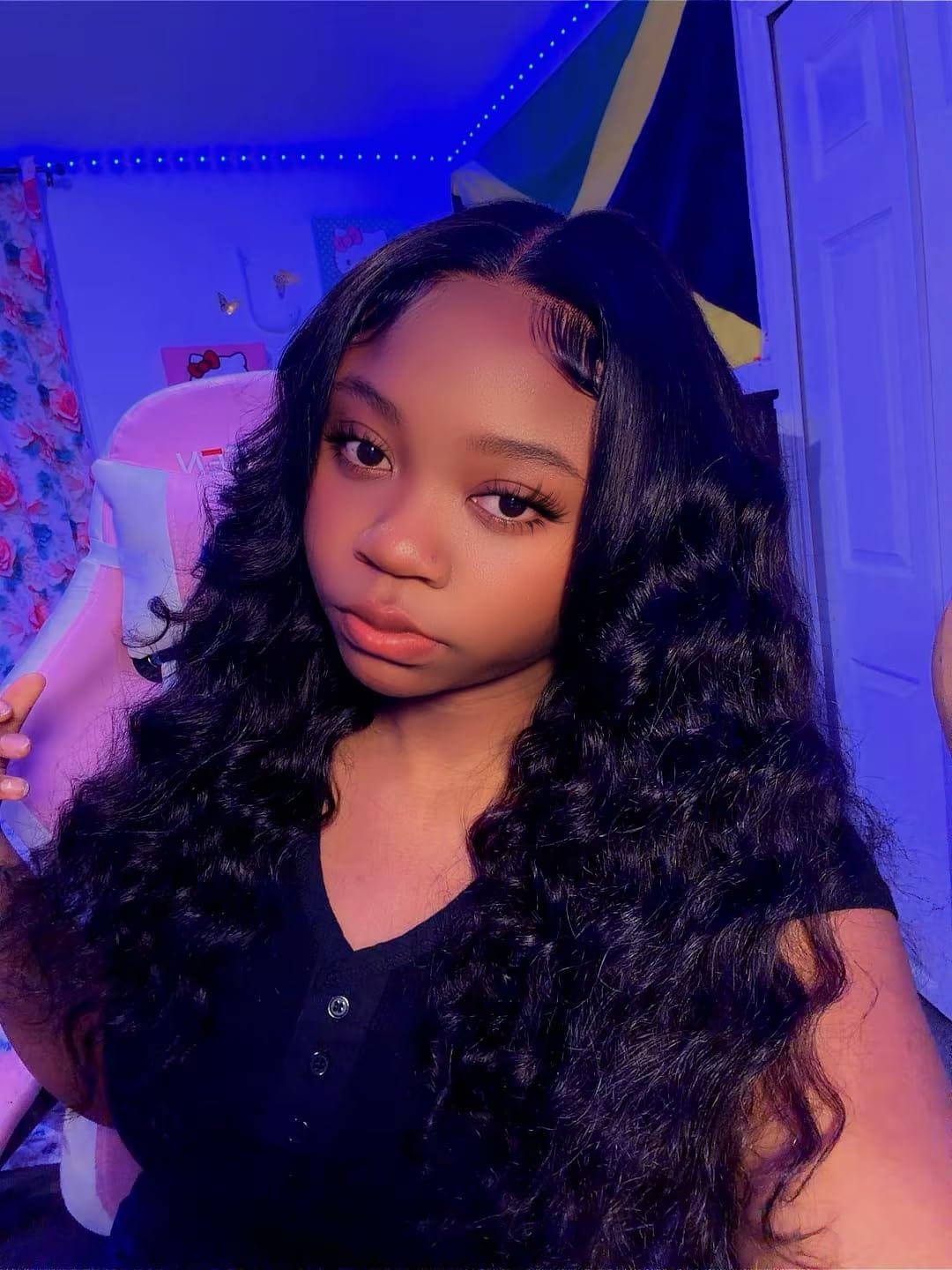 Customer photo review of Wavymy Pre-Bleached HD Lace Wear & Go Pre-Cut Wigs Dome Cap Glueless Water Wave 7x5 Lace Closure Wig 180% Density