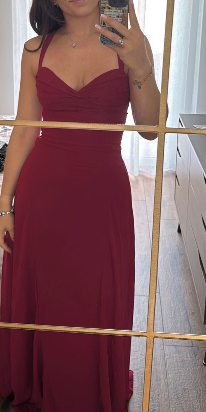 Customer photo review of Ruched Lace-Up Back Maxi Dress