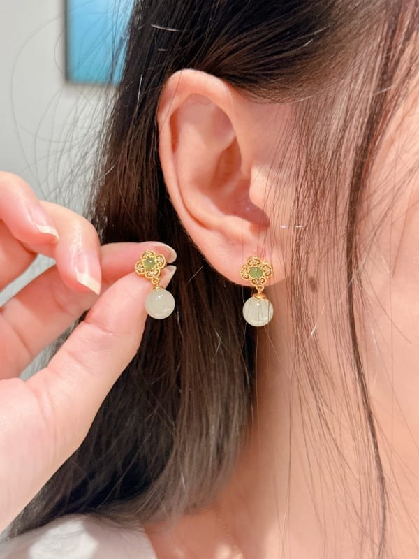 Customer photo review of Verna White Jade Clover Drop Earrings