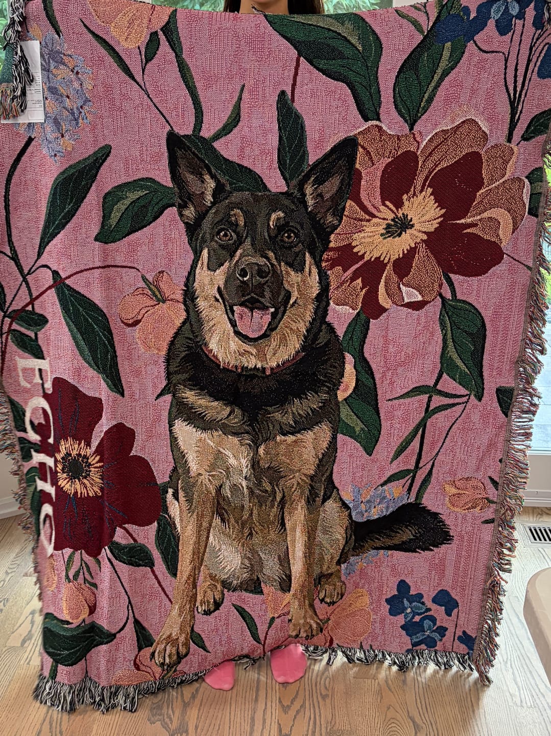 Customer photo review of Heirloom Pet Throw Blanket - Mauve Floral