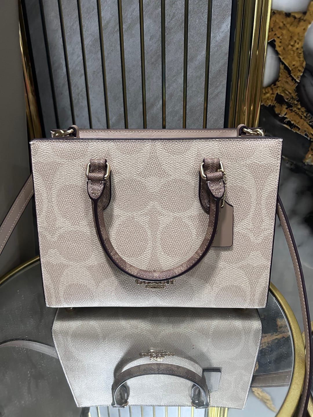 Customer photo review of Coach Maggie Tote Bag Small In Sand Tan CY676