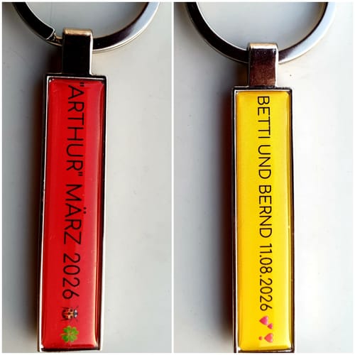 Customer photo review of Metall Schlüsselanhänger personalisiert mit Name, Text, Spruch und Foto