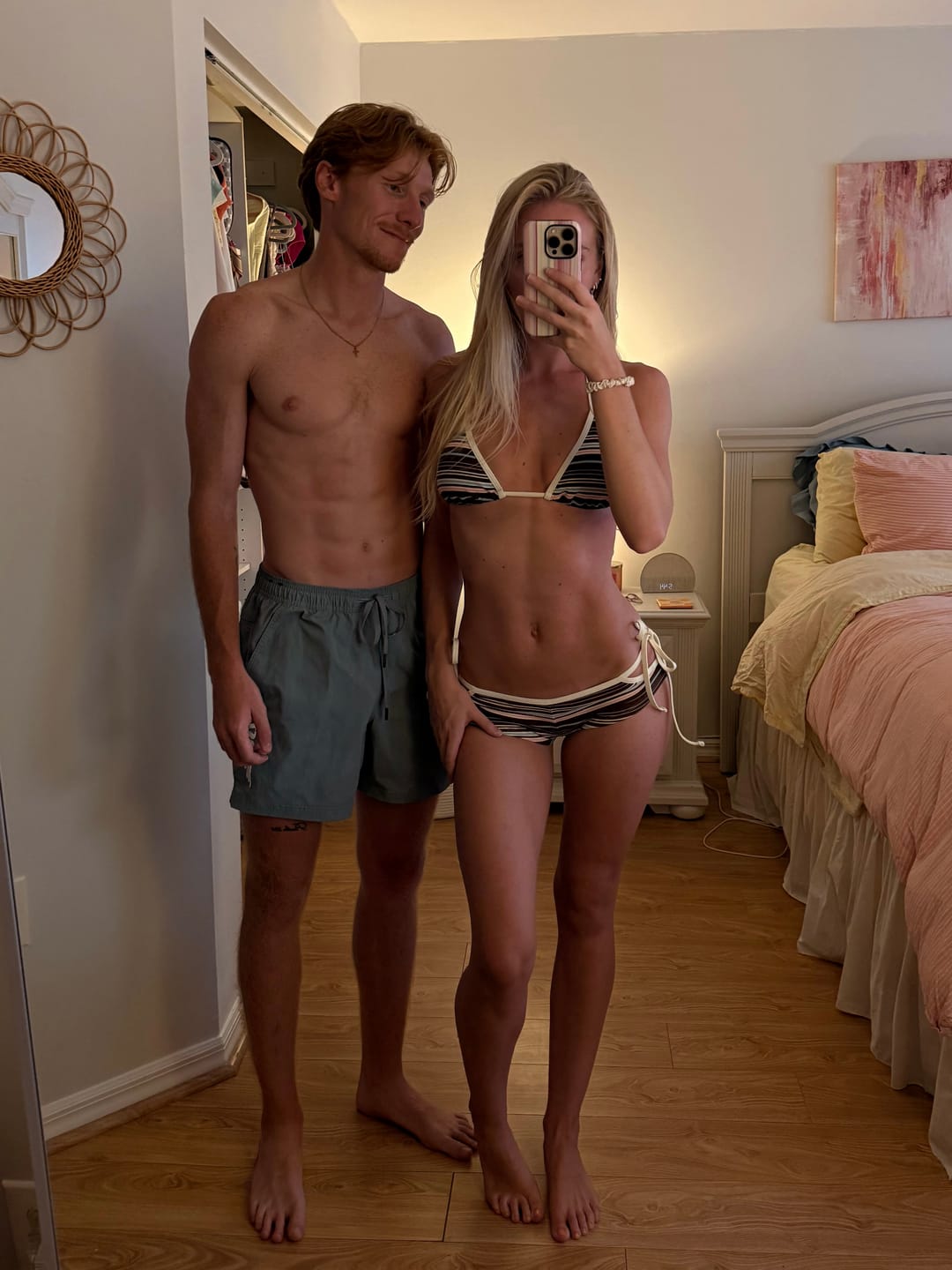 Customer photo review of Deep Coffee Ribbed Striped Contrast Binding Triangle Top & Cheeky Boyshorts Bikini Set