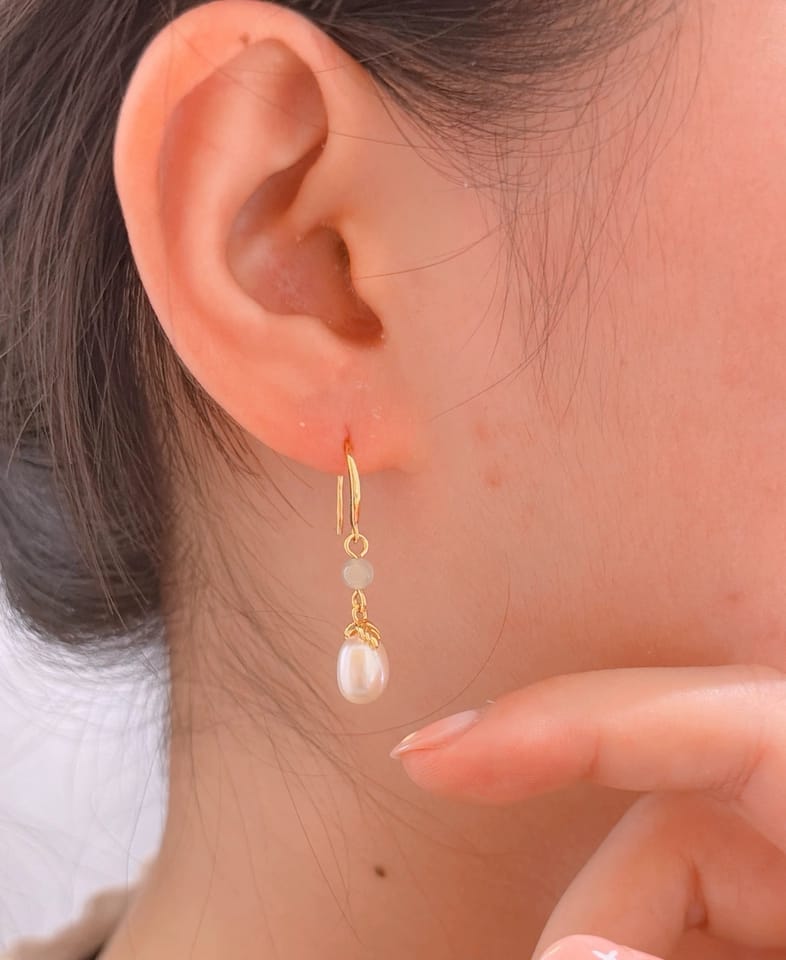 Customer photo review of Amara Freshwater Pearl Drop Earrings