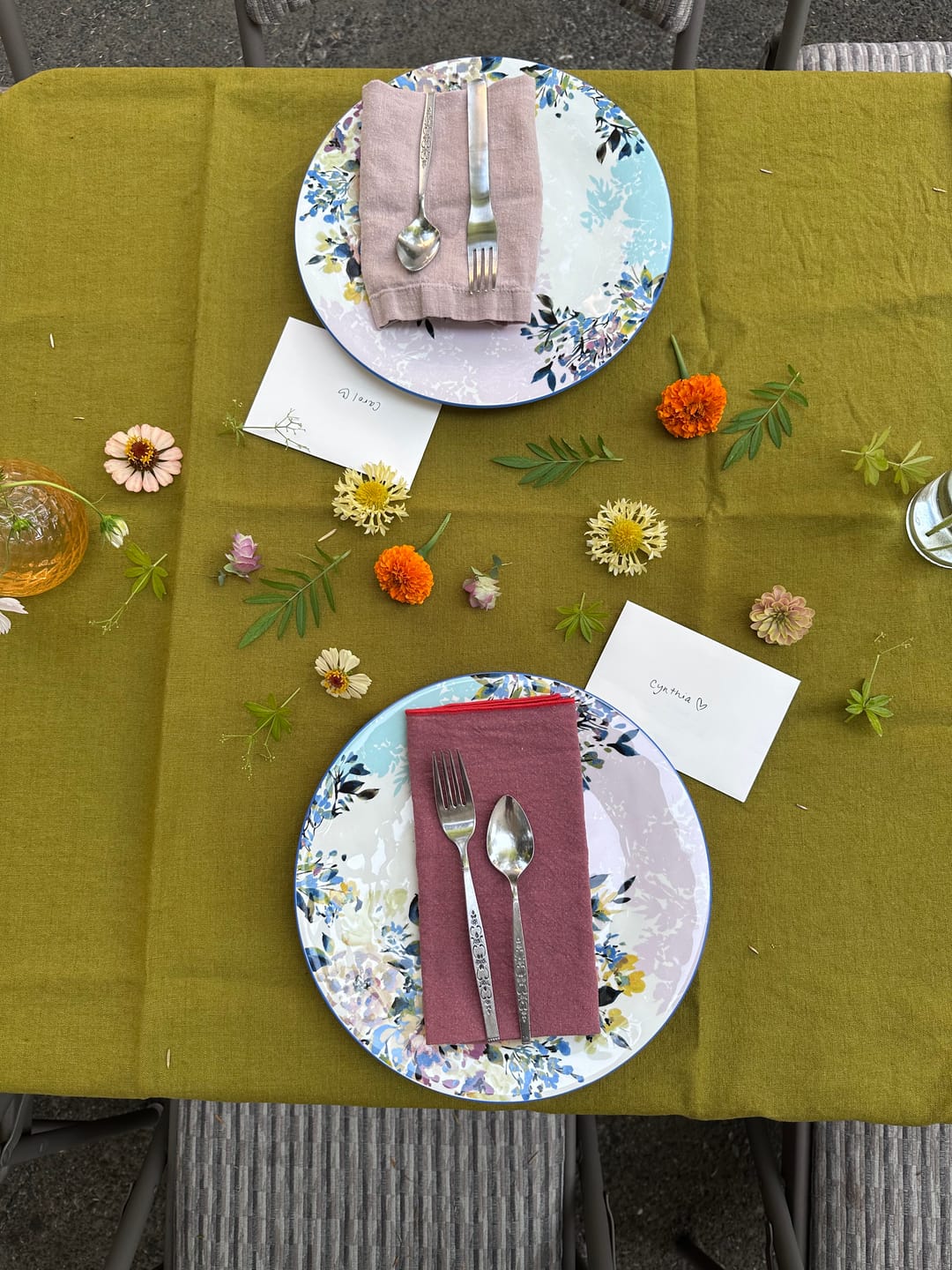 Customer photo review of Moss Green Linen Tablecloth