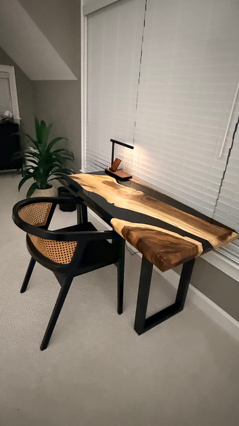 Customer photo review of Custom Walnut Epoxy Console Table – Dual Resin Design with U-Shaped Base | 50" × 22"