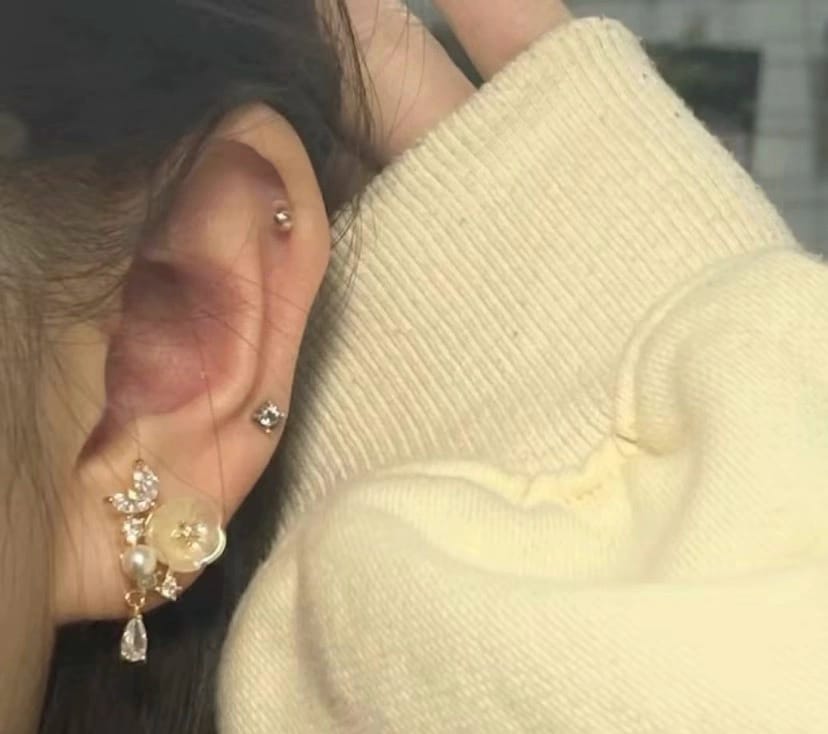 Customer photo review of Colette Pearl Camellia Stud Earrings