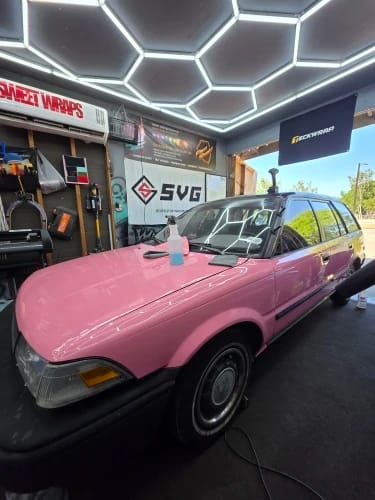 Customer photo review of Mallcas™ Glossy Pink Red Vinyl Wrap (PET Liner)