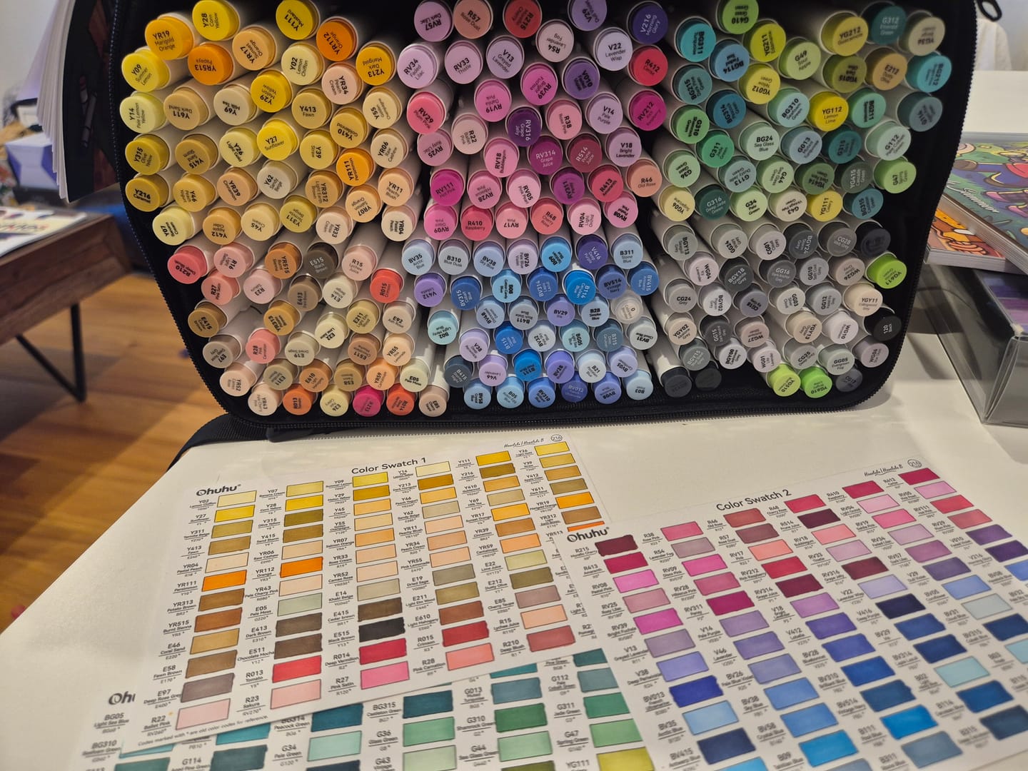 Customer photo review of Ohuhu Honolulu 216 Colors Dual Tips Alcohol Art Markers (New Color Codes)