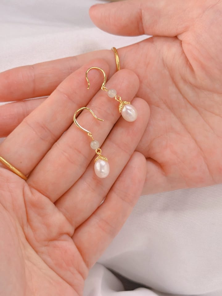 Customer photo review of Amara Freshwater Pearl Drop Earrings