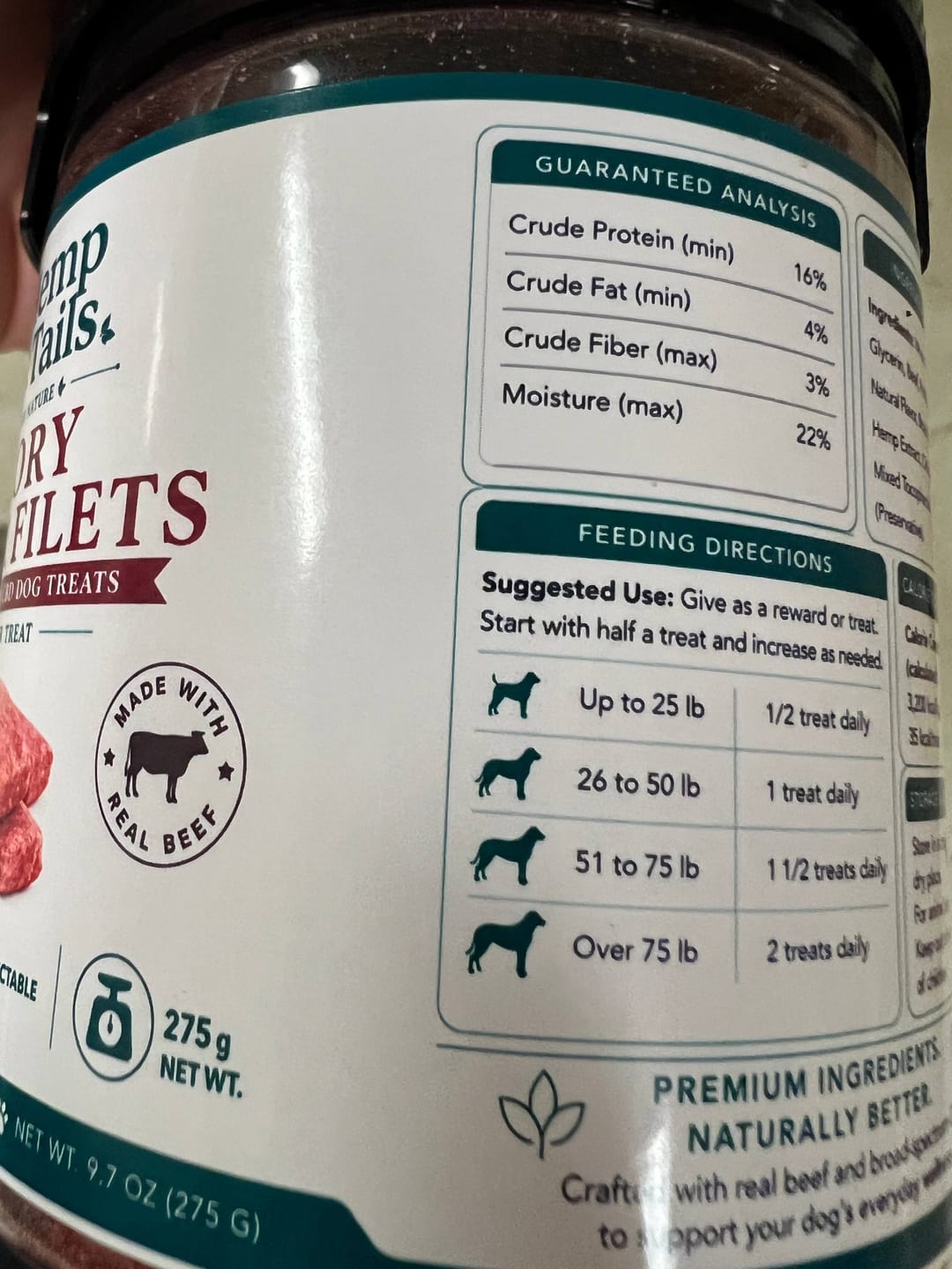 Customer photo review of Hemp & Tails Tender Filet Bites – CBD Dog Treats