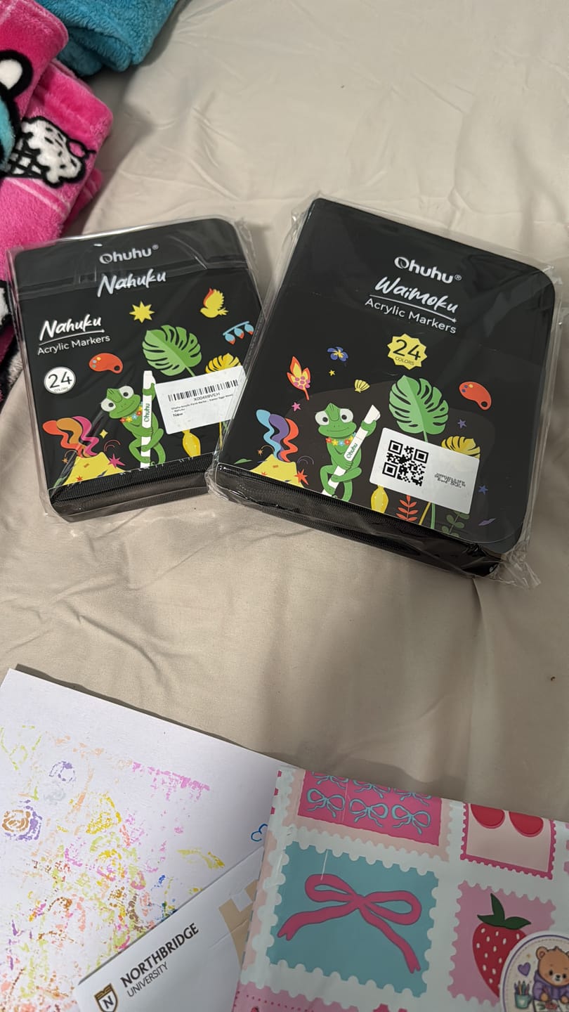 Customer photo review of Ohuhu 24 Colors Brush & Bullet Automatic Ink Control Acrylic Markers - Waimoku