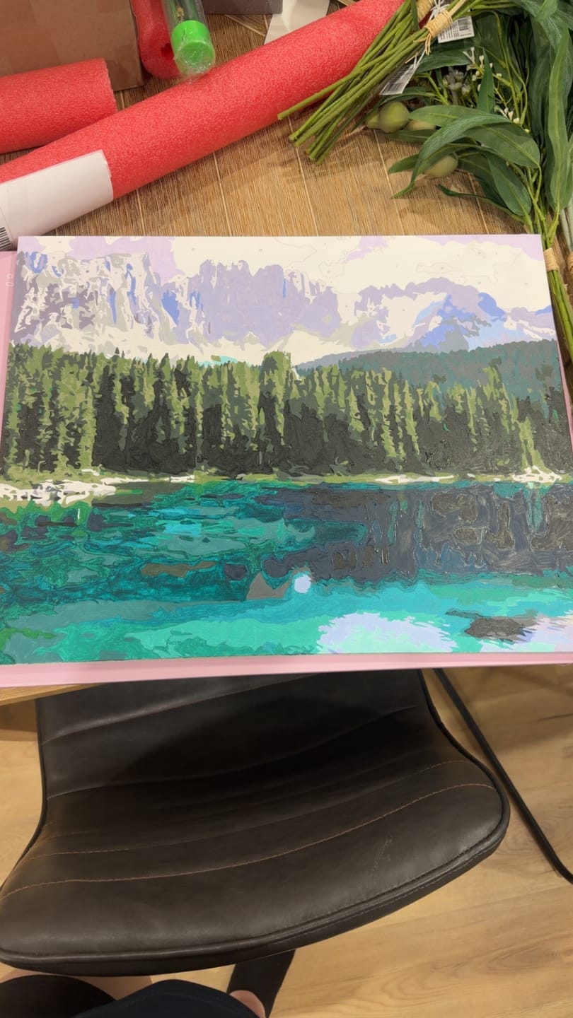 Customer photo review of Lake - Forest and Mountains | Paint by Numbers