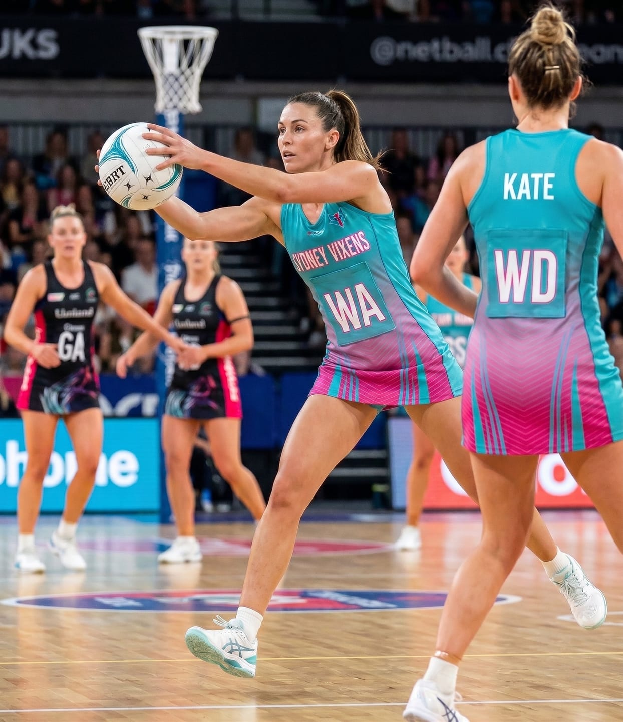 Customer photo review of Custom Aqua Rose Red Netball Dresses With Diagonal Lines And Jagged Texture Patterns