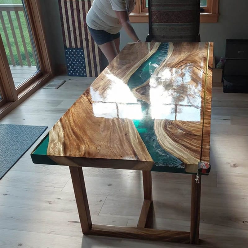 Customer photo review of Custom Black Walnut Live Edge Epoxy River Dining & Conference Table - V23
