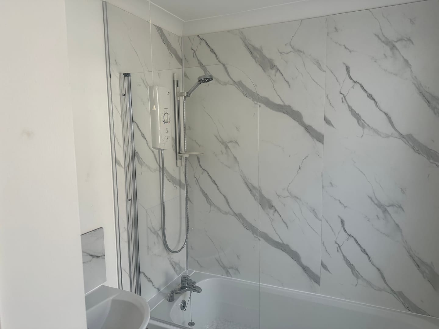 Customer photo review of 10mm Carrara Marble Matt Shower Panel 1M x 2.4M