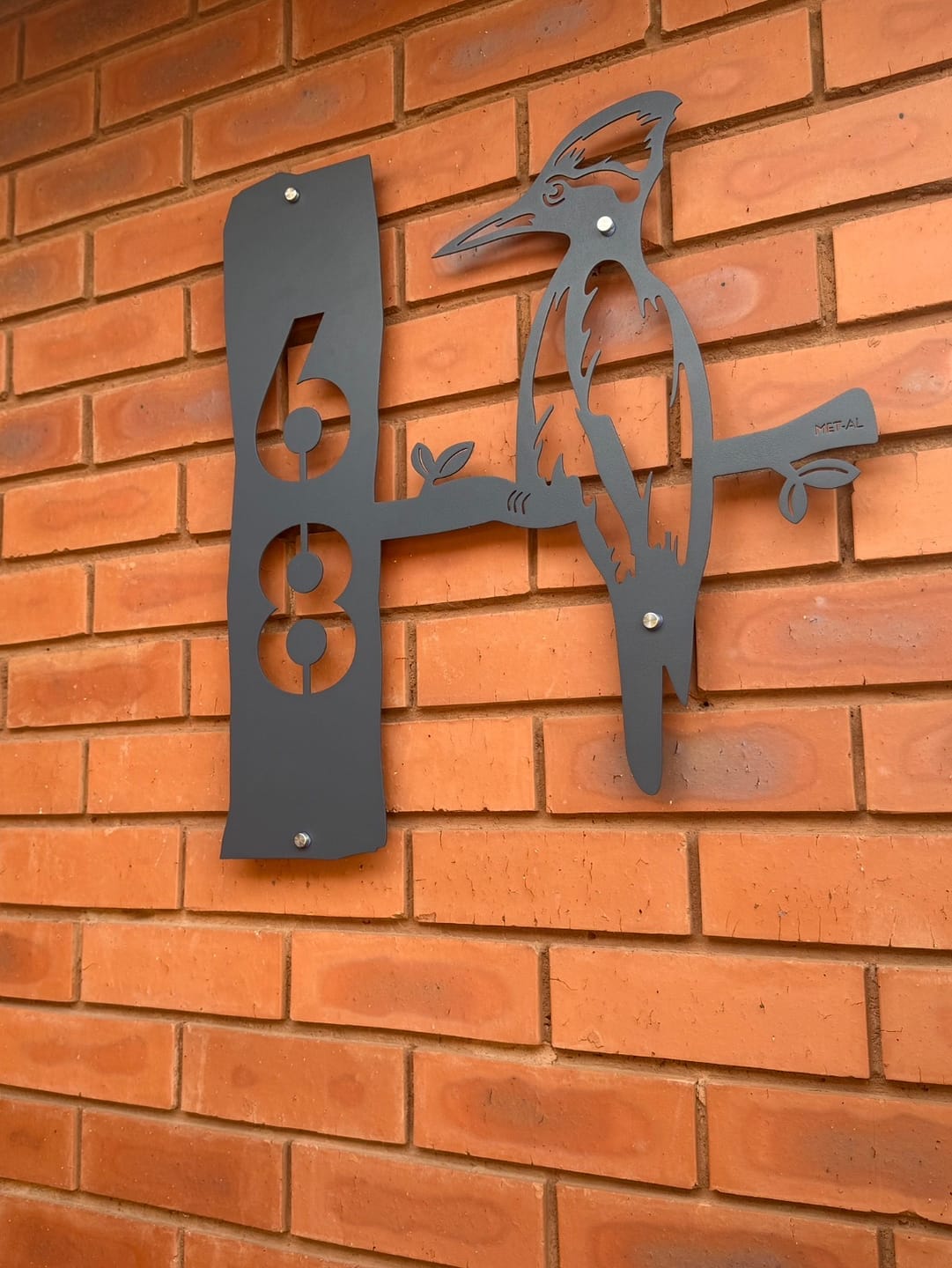 Customer photo review of The Woodpecker Metal House Number