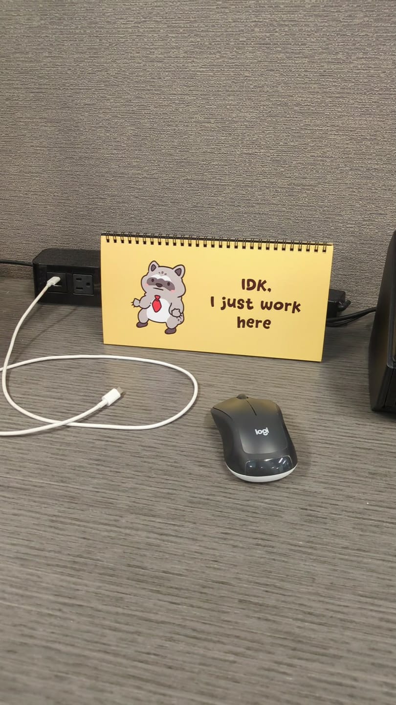 Customer photo review of Raccoons At Work Desk Flip Sign