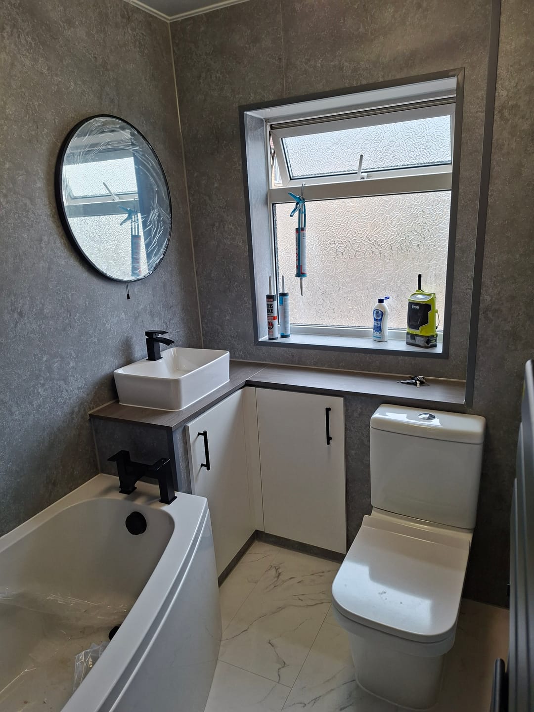 Customer photo review of Premium Grey Concrete Matt Shower Wall Panel - 1M x 2.4M