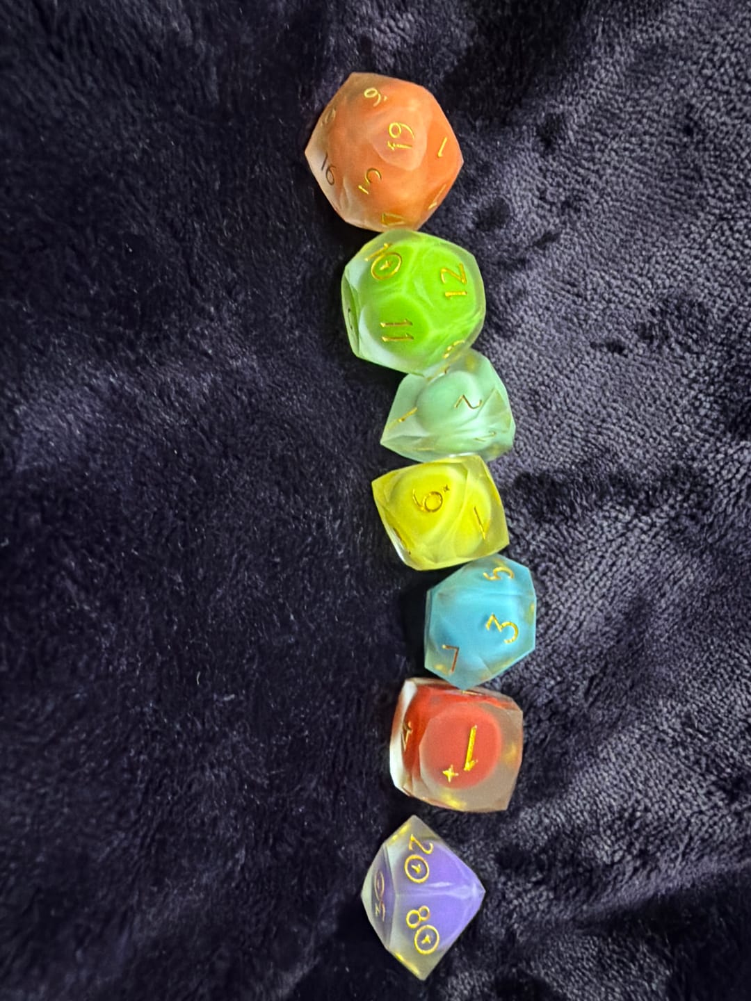 Customer photo review of URWizards D&D Resin Jelly Gummies Engraved Dice Set Multi-faceted Style